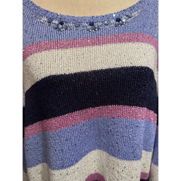 Alfred Dunner Striped Sequin Sweater Soft 3/4 Sleeve Soft Shiny Size 2X - Picture 6 of 6